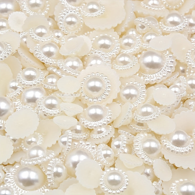 200Pcs Pearl Sunflower Flatback Beads Jewelry Making Crafts Decoration