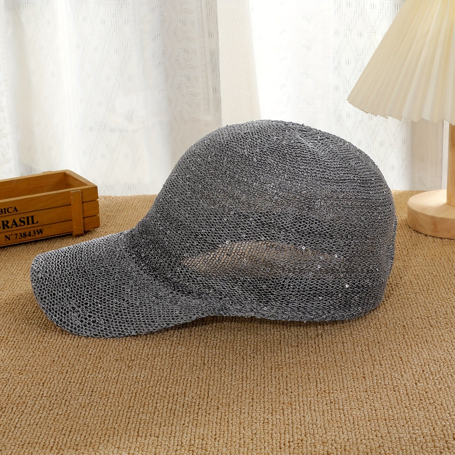 Glitter Shinny Knitted Baseball Cap Solid Hollow Breathable Dad Hat