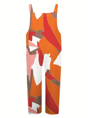 Feather Print Tank Jumpsuit Sleeveless Casual Jumpsuit