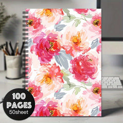 Watercolor Spiral Notebook Pink Peach Flower Lined Pages