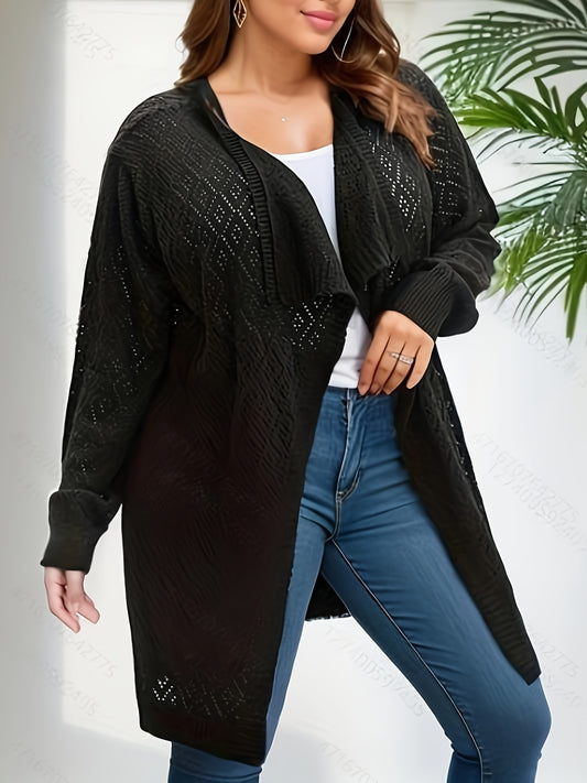  Solid Knit Top Open Front Long Sleeve Cardigan