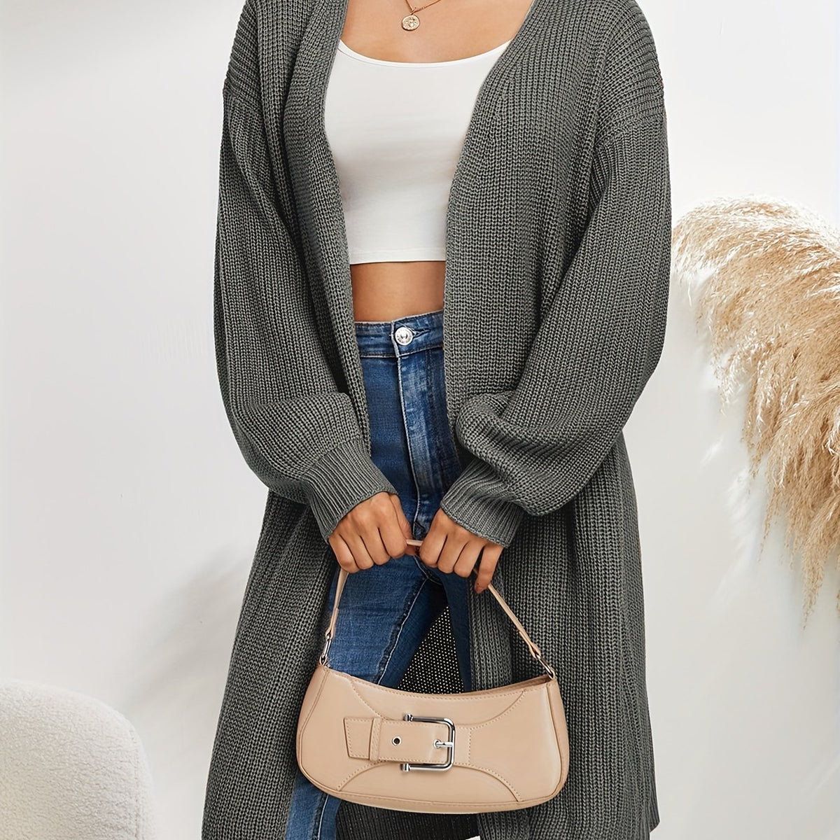 Long Length Knit Cardigan Open Front Sweater Women's Clothing