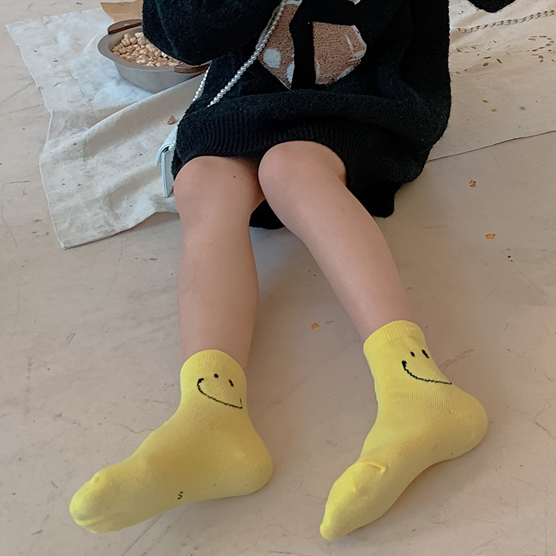 Smiling Face Pattern Cotton Crew Socks for Kids