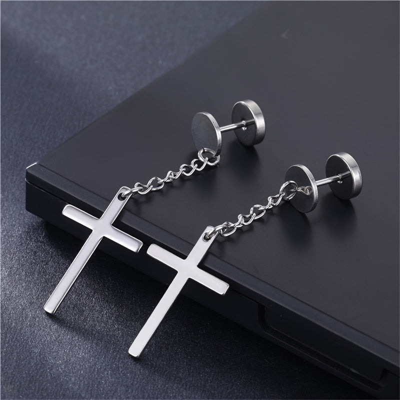 Men's Stainless Steel Cross Earrings