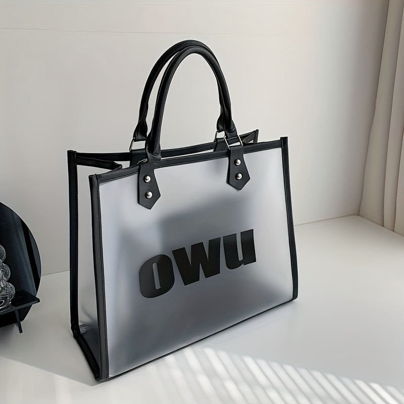 Transparent Letter Print Tote Bag Large Capacity PVC Handbag