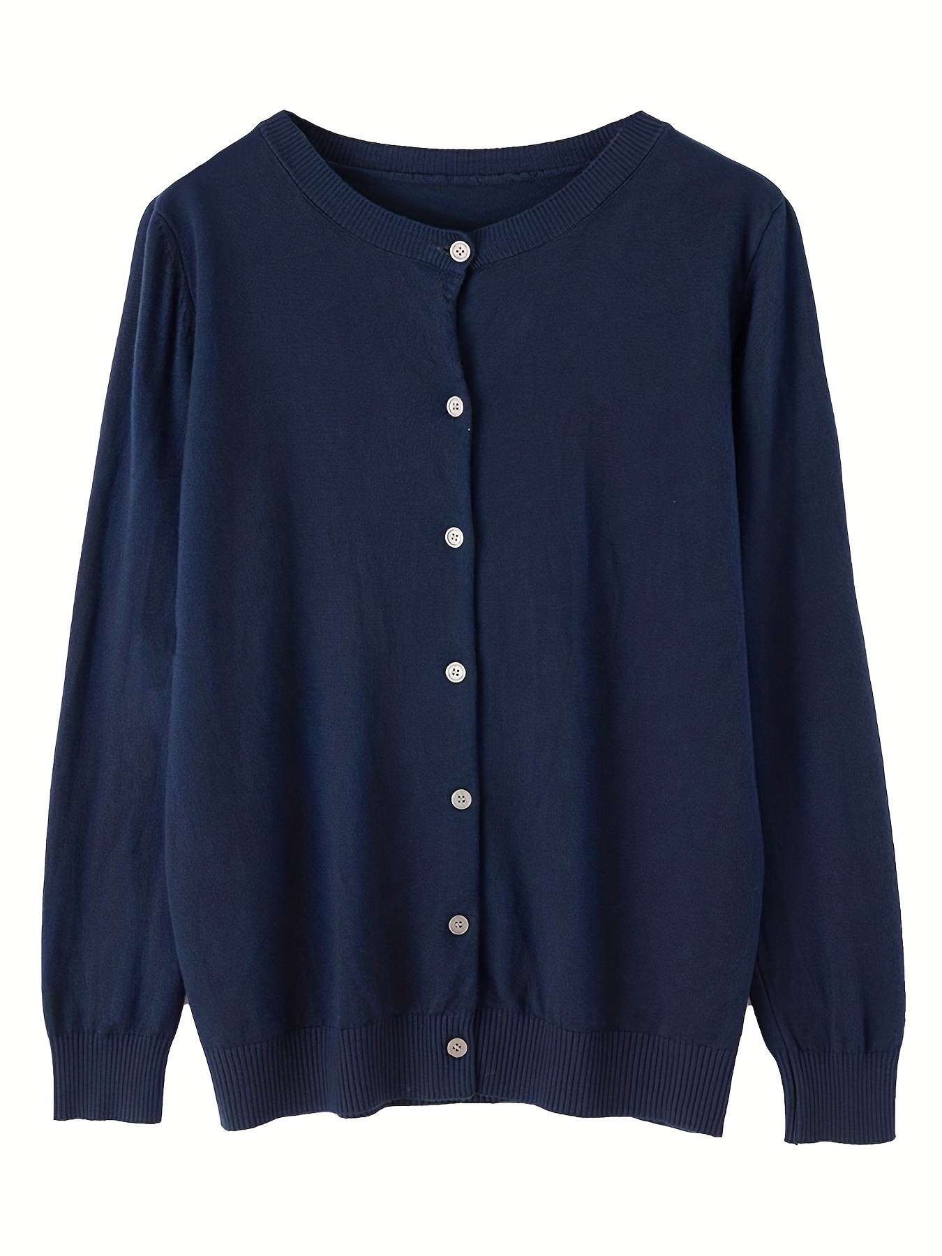 Solid Button Front Knit Cardigan Casual Long Sleeve Cardigan