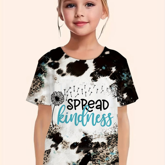 Girls Leopard Print T shirt Spread Kindness Short Sleeve Top