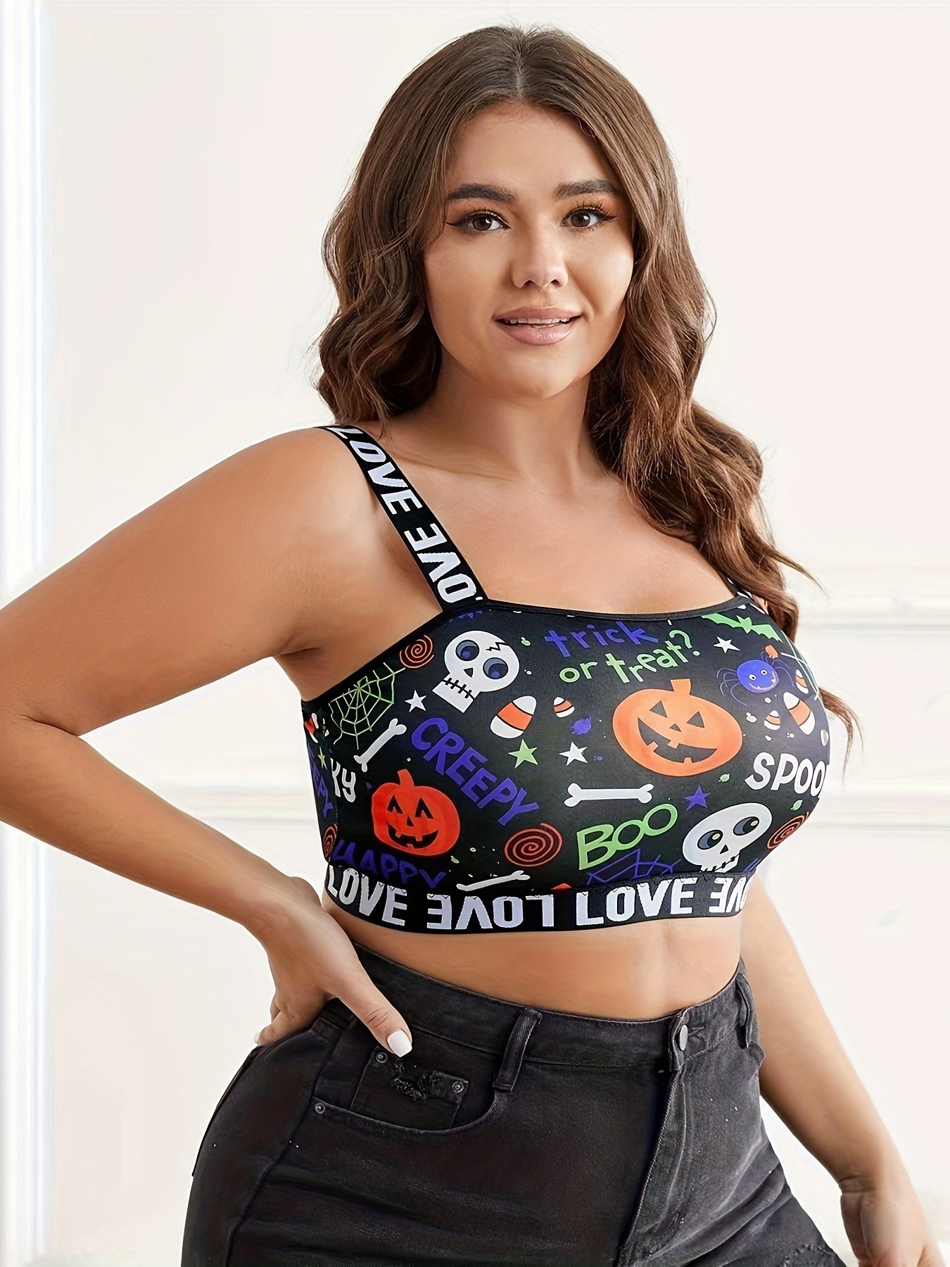 Gothic Bra Women's Plus Skull & Spiderweb Print Tape Bralette