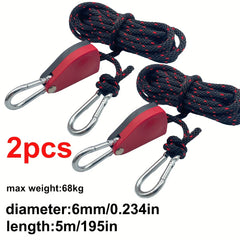 2pcs 6mm 5m Rope Pulley Adjuster, Max Weight 68kg