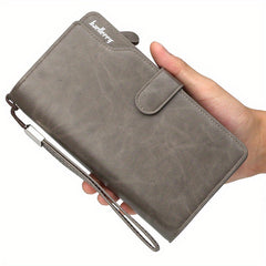 Men's Leather Trifold Wallet with Card Slots and Zipper Coin Purses