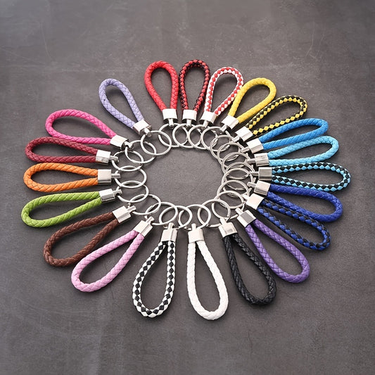 Multicolor Woven PU Leather Keychain Pendant Keyring Car Key Holder Ornament