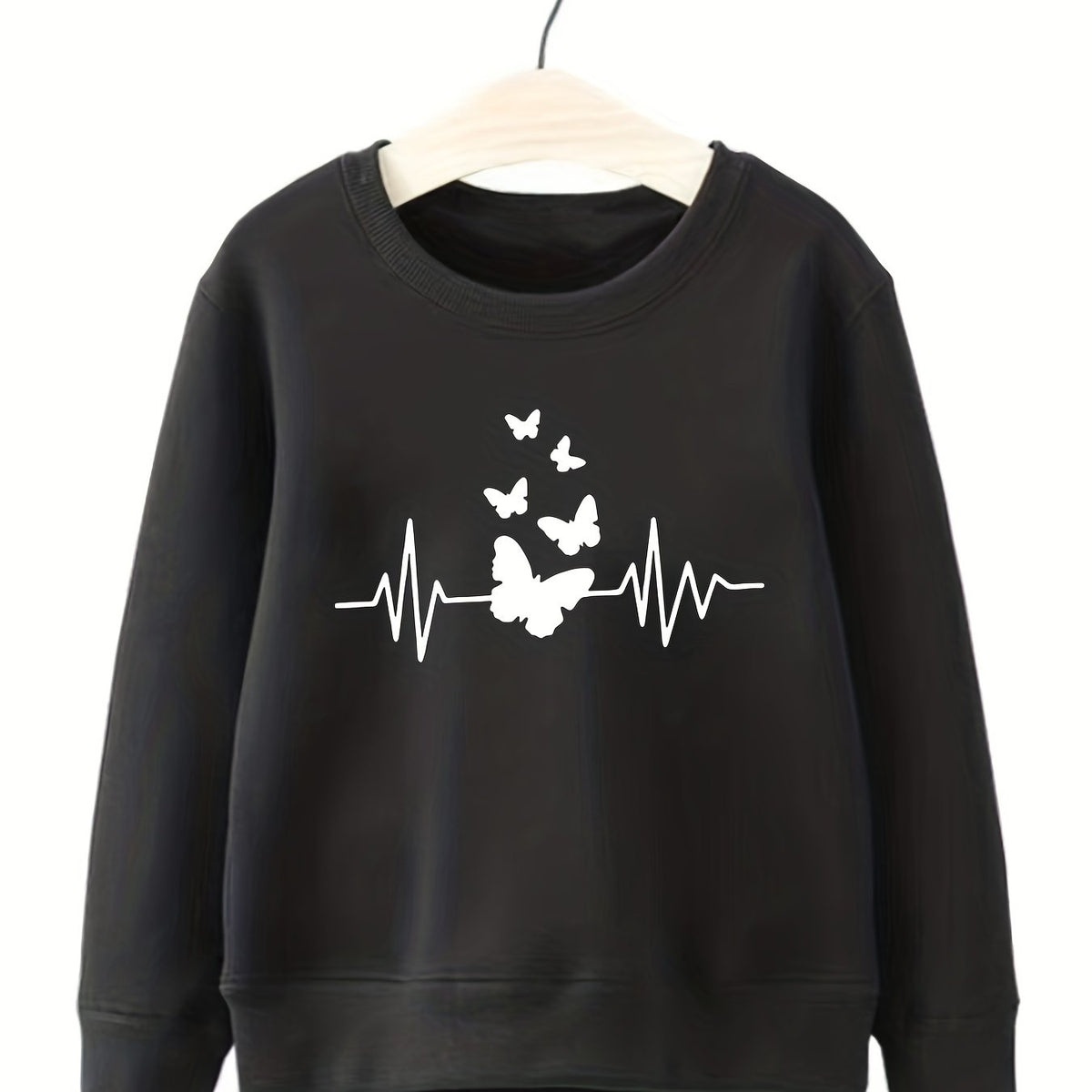 Butterfly & Heart Rate Print Smart Sweatshirt For Girls