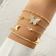5pk Golden Butterfly Cuff Bangle Bracelet Set