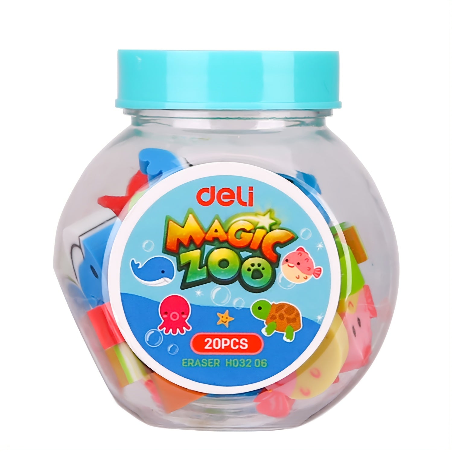 20pcs Animal Eraser Bucket - Assorted Animal Shaped Erasers