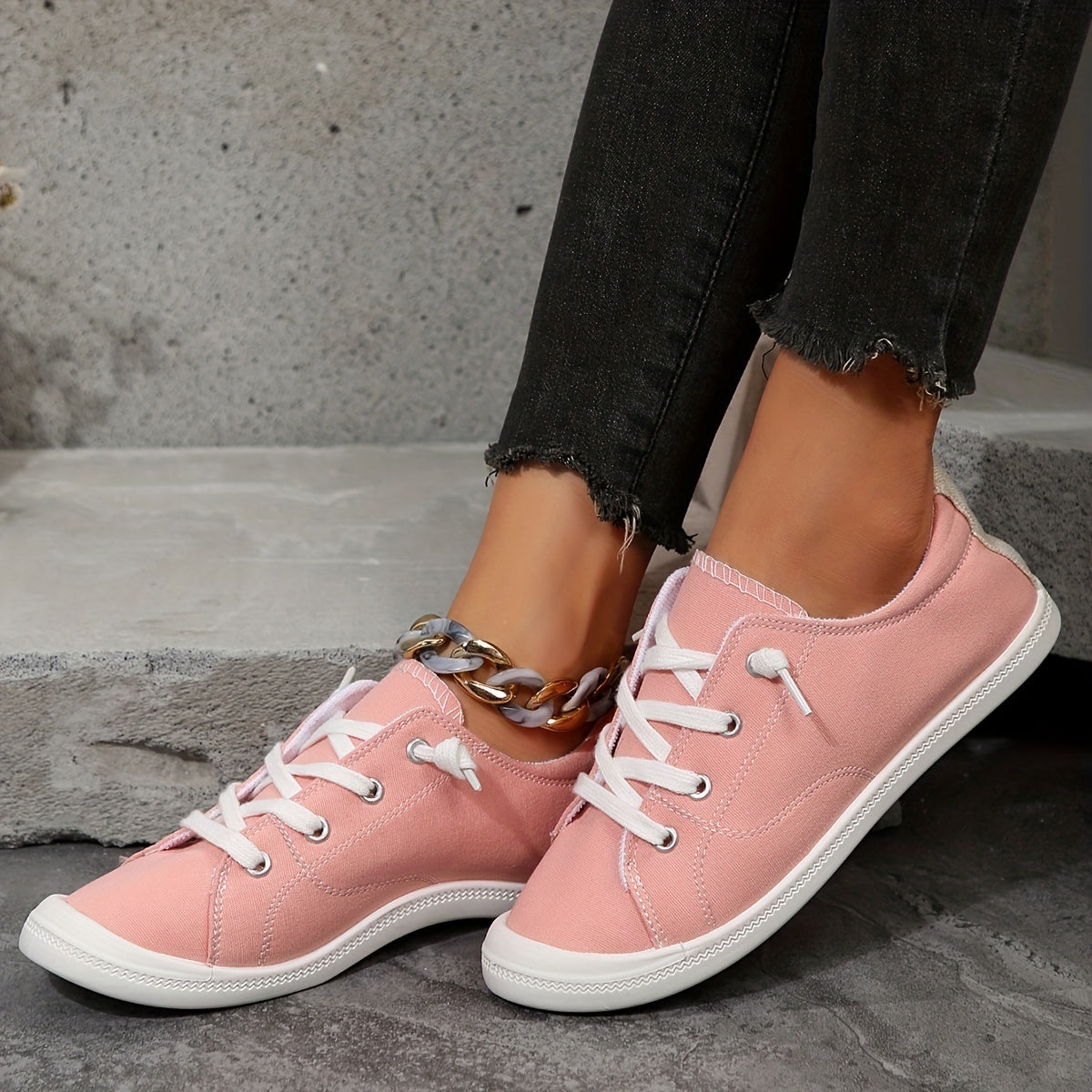 Women's Canvas Lace-Up Low Top Sneakers Lightweight & Breathable