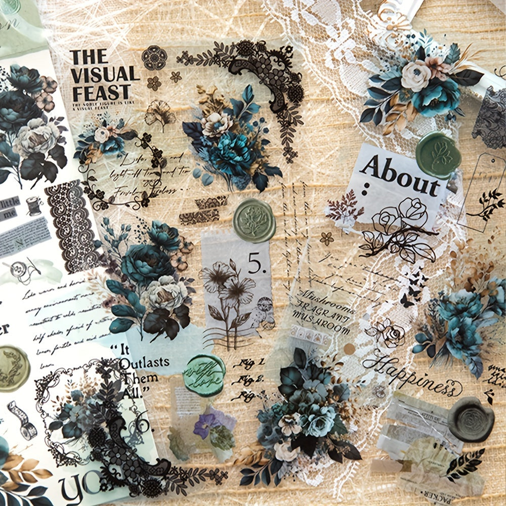 Retro Lace Theme PET Stickers Pack 3 Sheets Plant Flower Bow