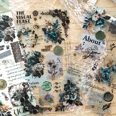 Retro Lace Theme PET Stickers Pack 3 Sheets Plant Flower Bow