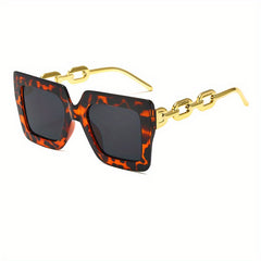 Oversized Square Frame Sunglasses Block Glasses Chain Temple Eyewear