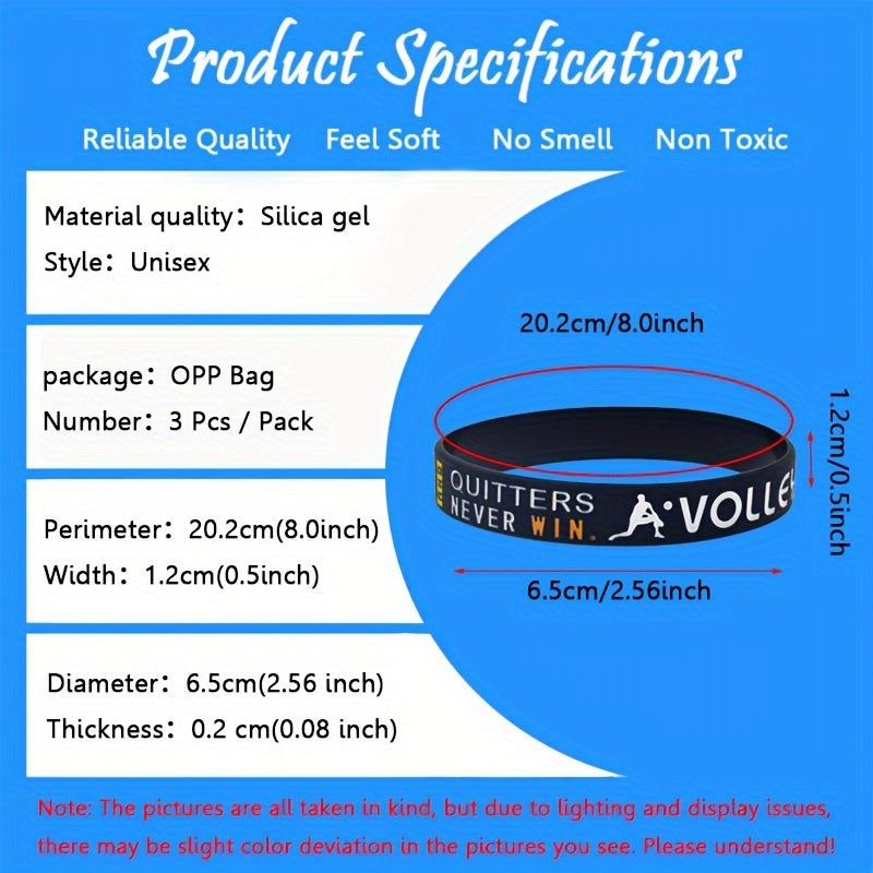 3 Pcs Volleyball Bracelet Inspirational Silicone Wristband for Fans