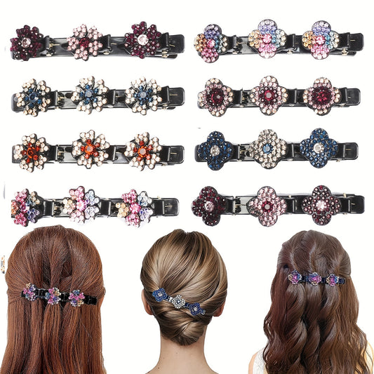 8pcs Rhinestone Flower Hair Clips Hairpins for Girls Daily Use