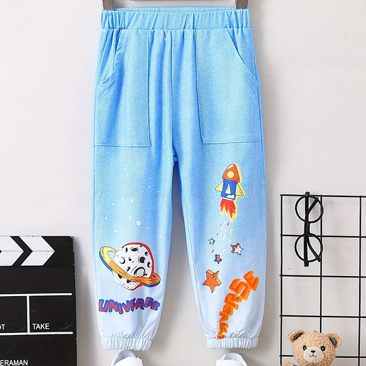 Boys Casual Rocket Print Denim Long Pants Spring Autumn