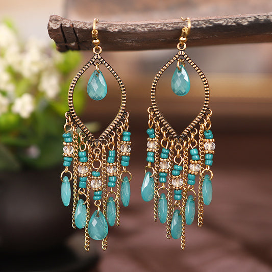 Antique Tassel Earrings Retro Water Drop Chain Earrings