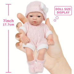 7" Purple PVC Palm Baby Doll w/ Knit Hat Outfit & Socks - Soft & Realistic