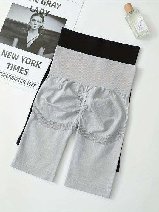 2 Pack Seamless Yoga High Stretch Shorts Sports Fitness Running Shorts