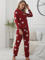 Strawberry Print Red Pajamas Set Long Sleeve Top & Pants