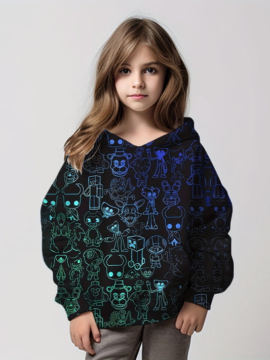 Girls Pattern Hooded Sweatshirt Pullover Sports Gift