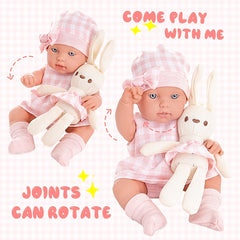 Plaid Sleeping Basket & Doll Set with Carry Crib