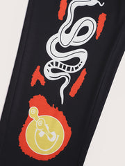  Graffiti Print Drawstring High Rise Pants