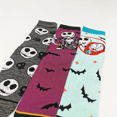 4 Pairs Skull Print Socks Halloween Mid Tube Stockings