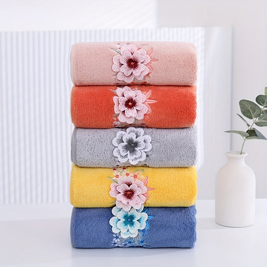 Soft Flower Embroidered Hand Towel Coral Fleece Face Towel