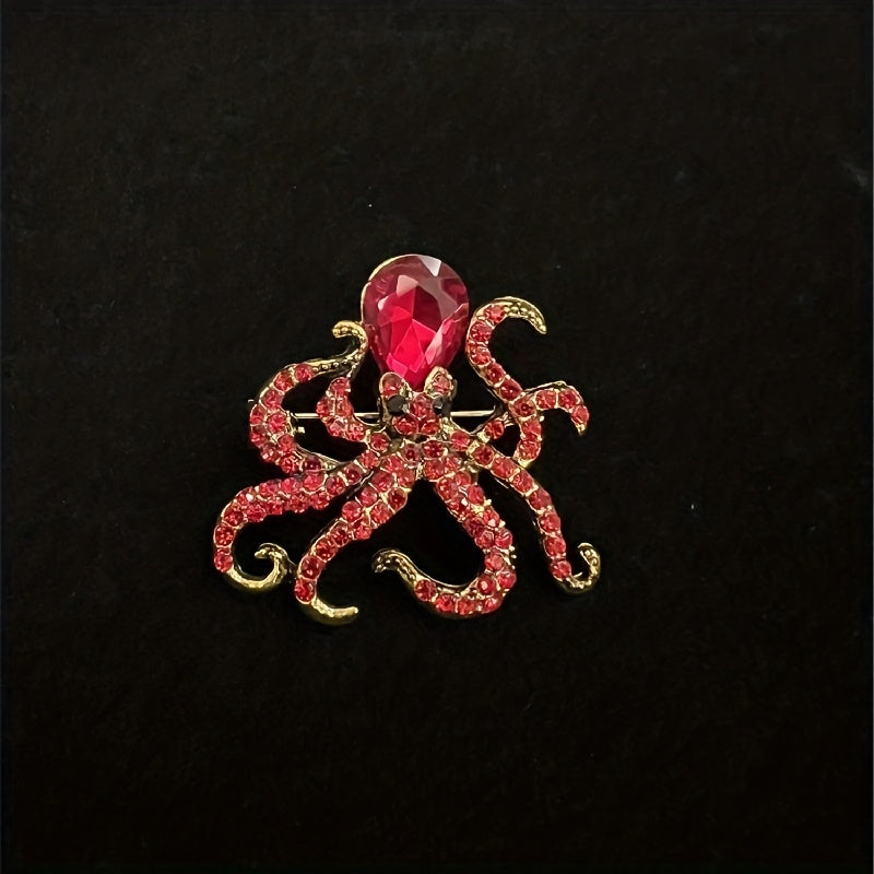 Octopus Enamel Pin Rhinestones Brooch Sea Animal Crystal Jewelry