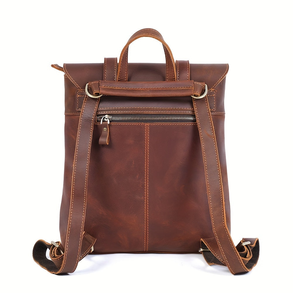 Vintage Leather Backpack Casual Schoolbag Functional Backpack