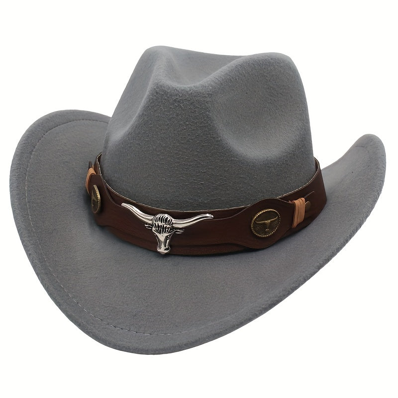 Western Cowboy Hat with Metal Bull Head