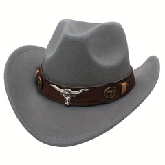 Western Cowboy Hat with Metal Bull Head