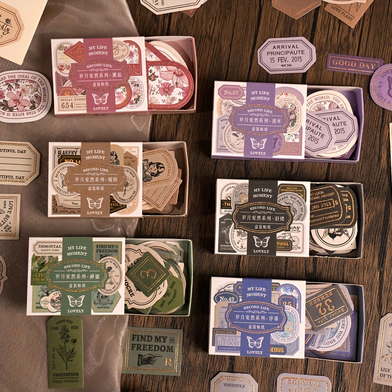 40 Bronzing Boxed Stickers, Light Retro Seal Stickers, Hand Writable