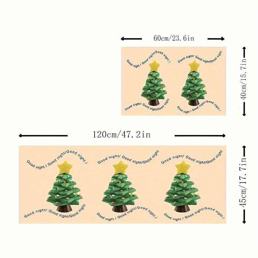 Christmas Tree Print Kitchen Rug Waterproof Non Slip Indoor Carpet