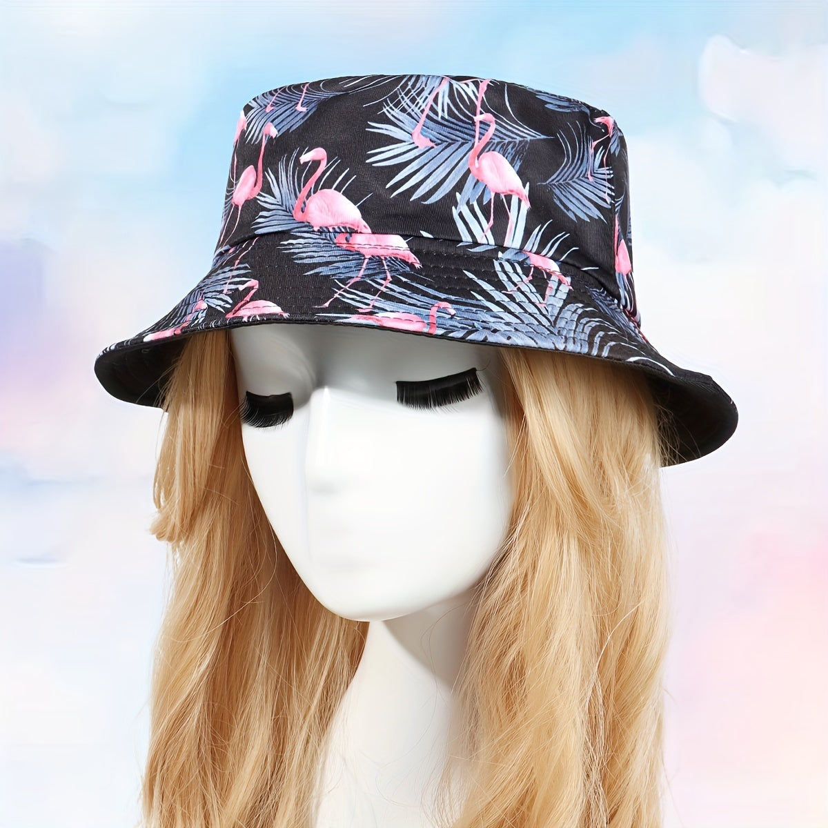 Flamingo Branch Bucket Hat Reversible Cartoon Print Basin Hat Sunscreen Fisherma
