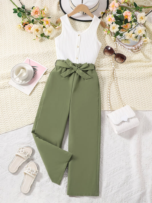 Girls Belted Jumpsuit Set for Summer Party