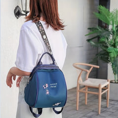 Floral Embroidery Zipper Backpack with Letter Tape Strap