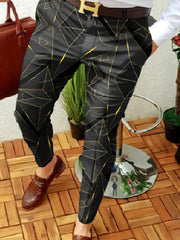 Geometric Print Slacks Men's Casual Vintage Style Stretch Dress Pants