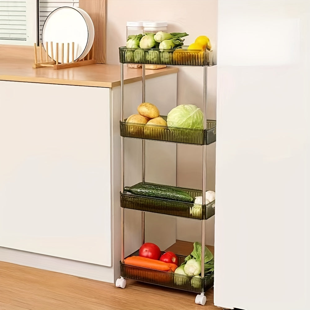 1pc Multi-Tier Bathroom Storage Rack Movable With Wheels Gap Storage Slim Slide