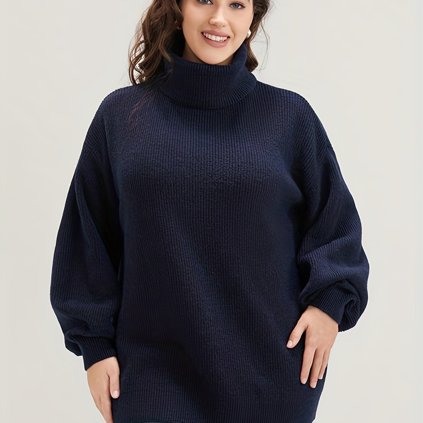 Solid Lantern Sleeve Turtle Neck Sweater