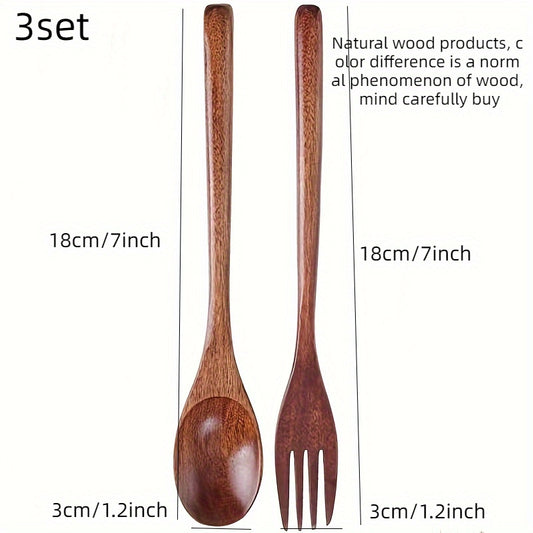 Wooden Spoon and Fork Set Kitchen Tableware Flatware Utensil Set