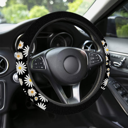 Chrysanthemum Daisy Flowers Print Steering Wheel Cover 15 Inches