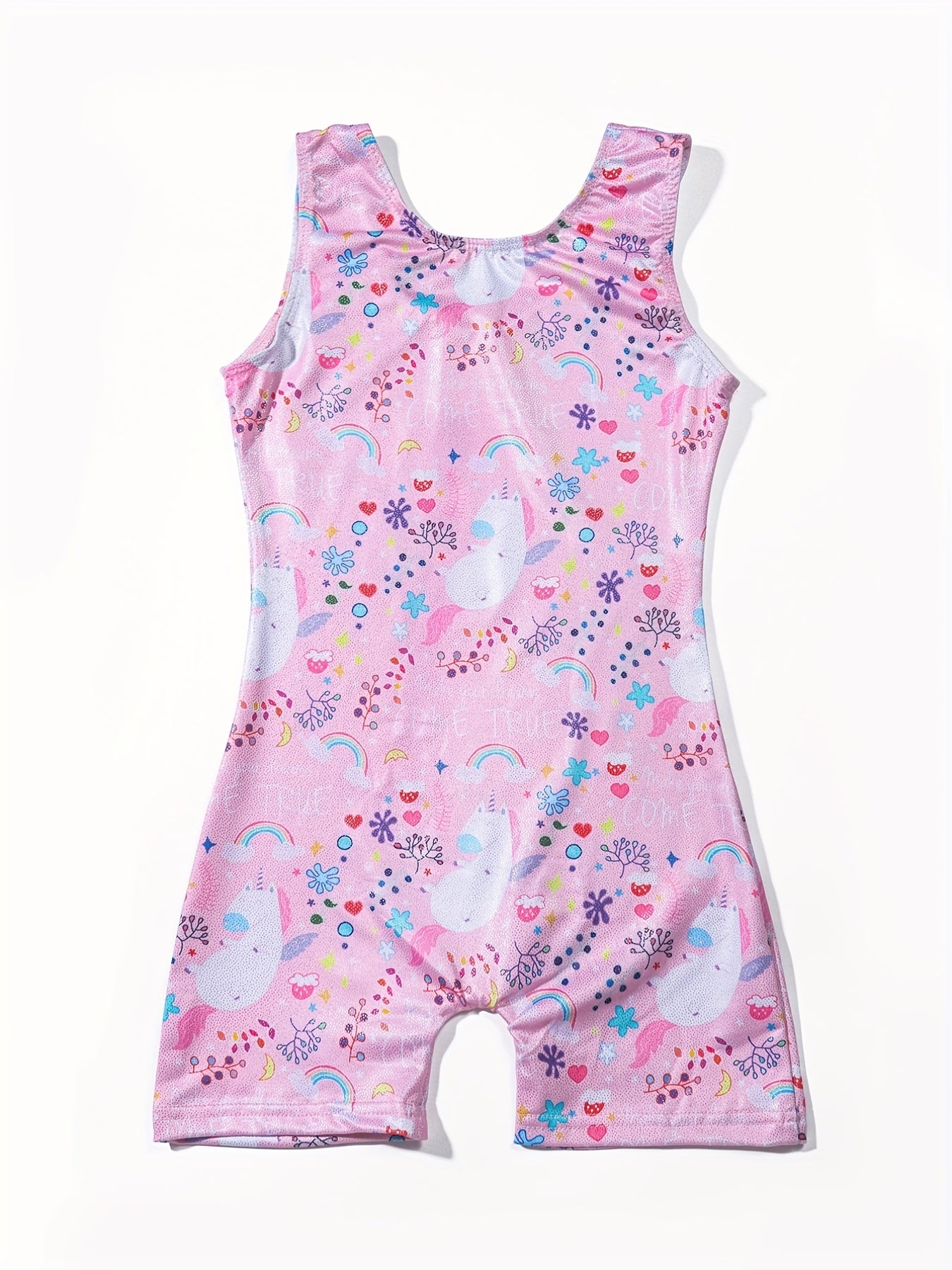 Girl's Unicorn 1 Piece Gymnastics Tights Leotard Crew Neck High Stretch