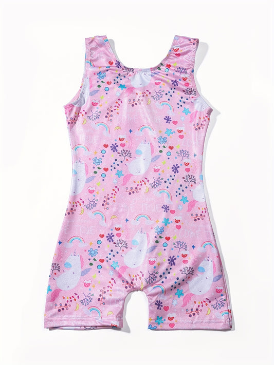 Girl's Unicorn 1 Piece Gymnastics Tights Leotard Crew Neck High Stretch